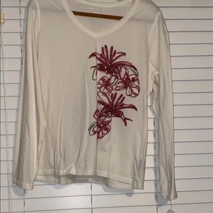 Long Sleeve Cream and Burgundy Tee
